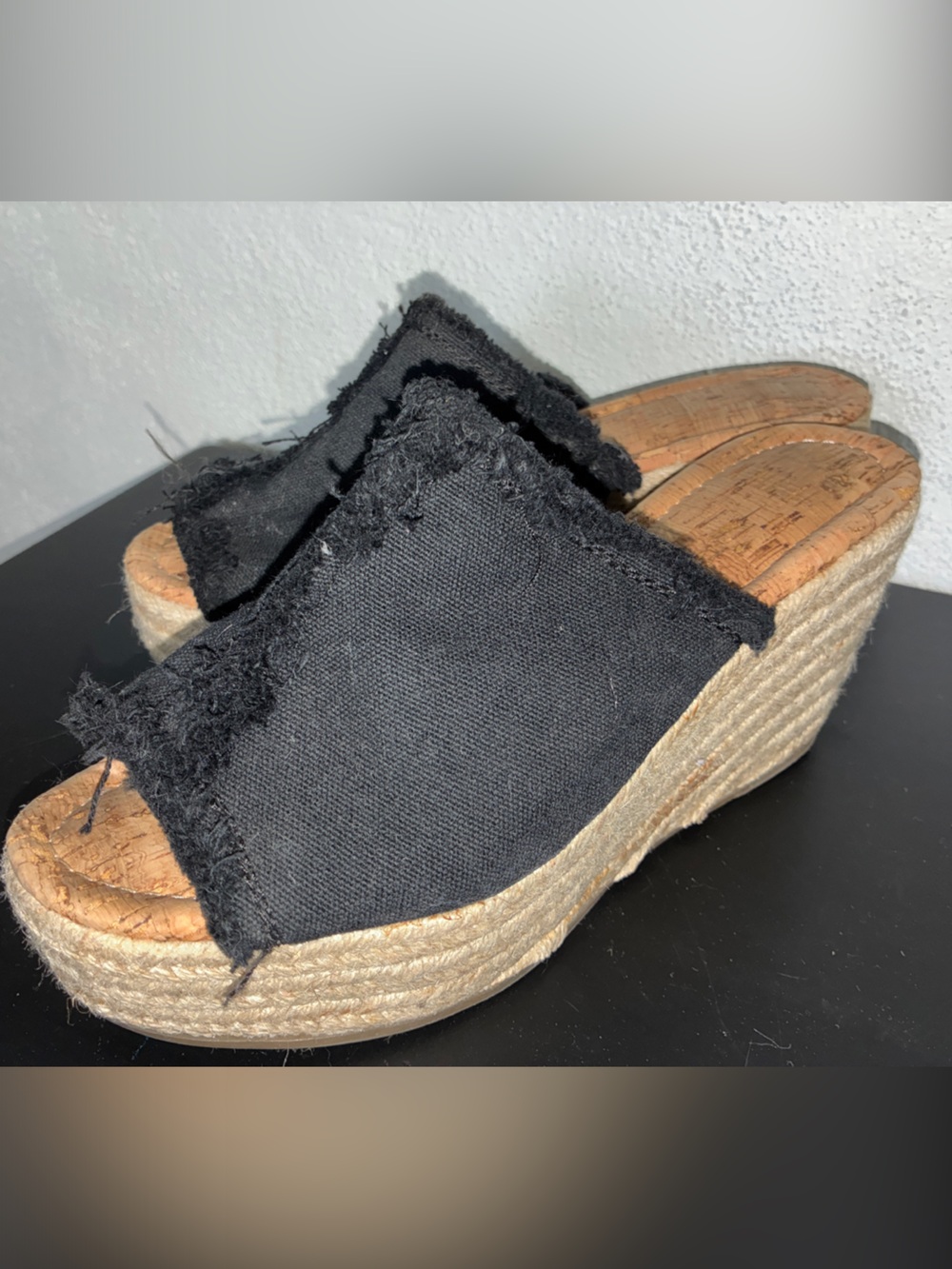Sugar Women's Black Espadrille Wedge Slide